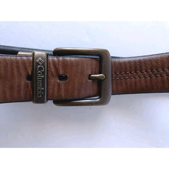 Columbia Belt Synthetic Leather Men's 38 Brown Black Stitched Adjustable - Picture 2 of 9